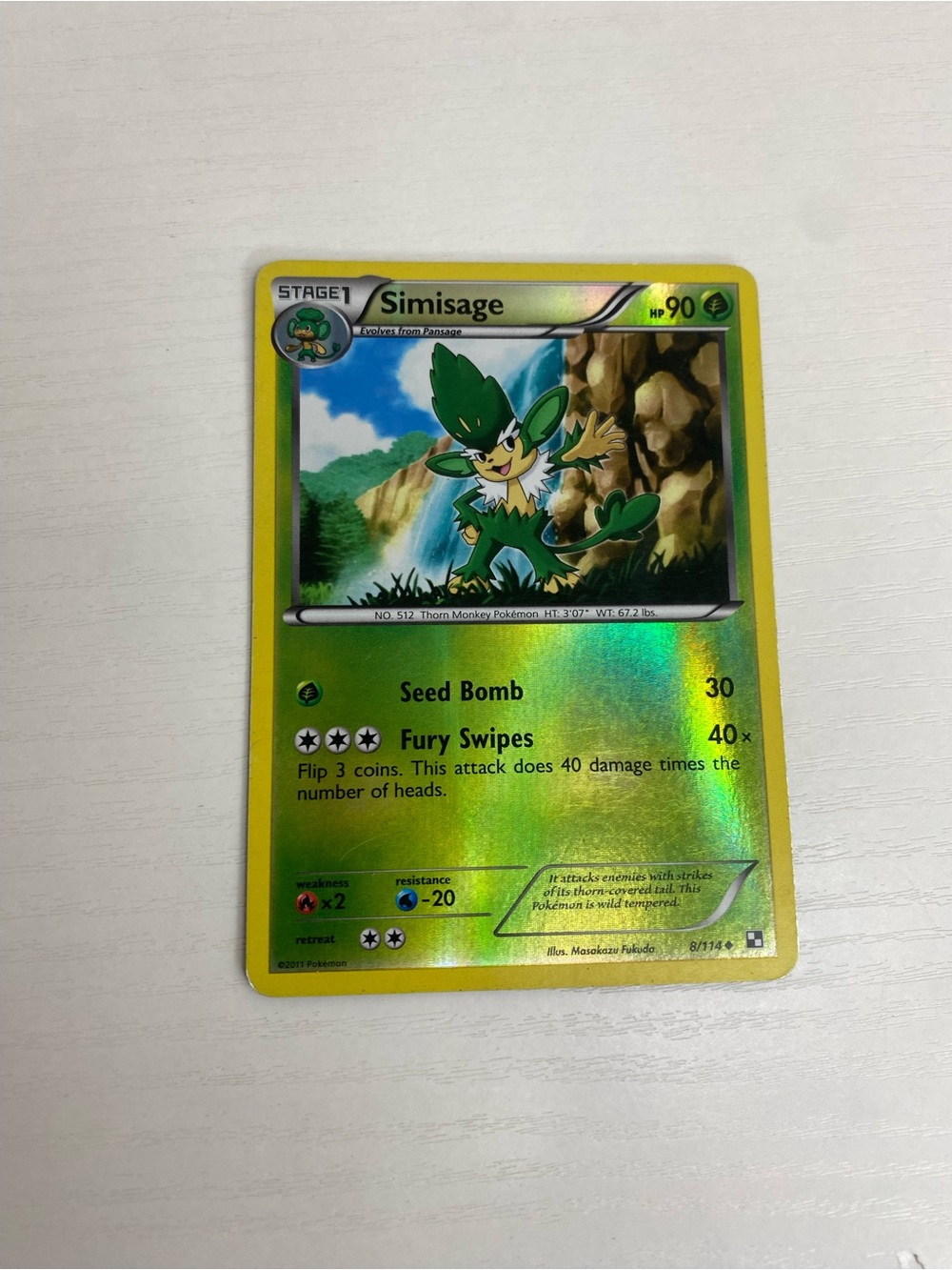 Pokémon Simisage Reverse Holo Black & White 1 8/114 Pokémon card